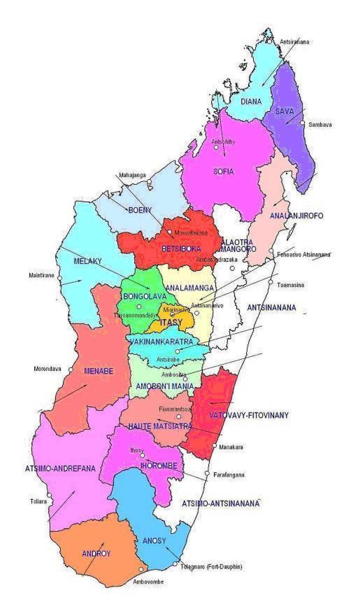 नक्शा मेडागास्कर के क्षेत्रों