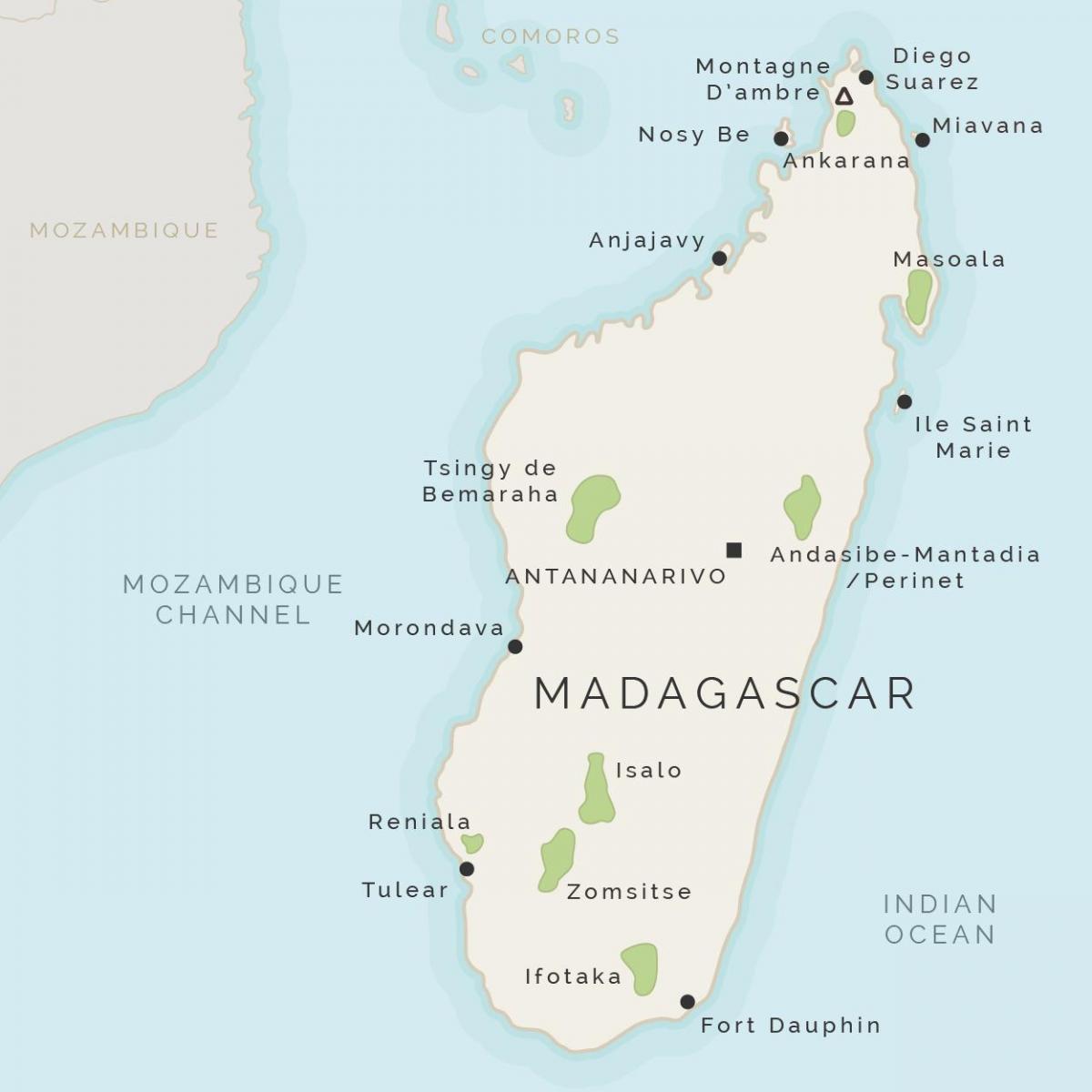 नक्शा मेडागास्कर के और आसपास के द्वीपों
